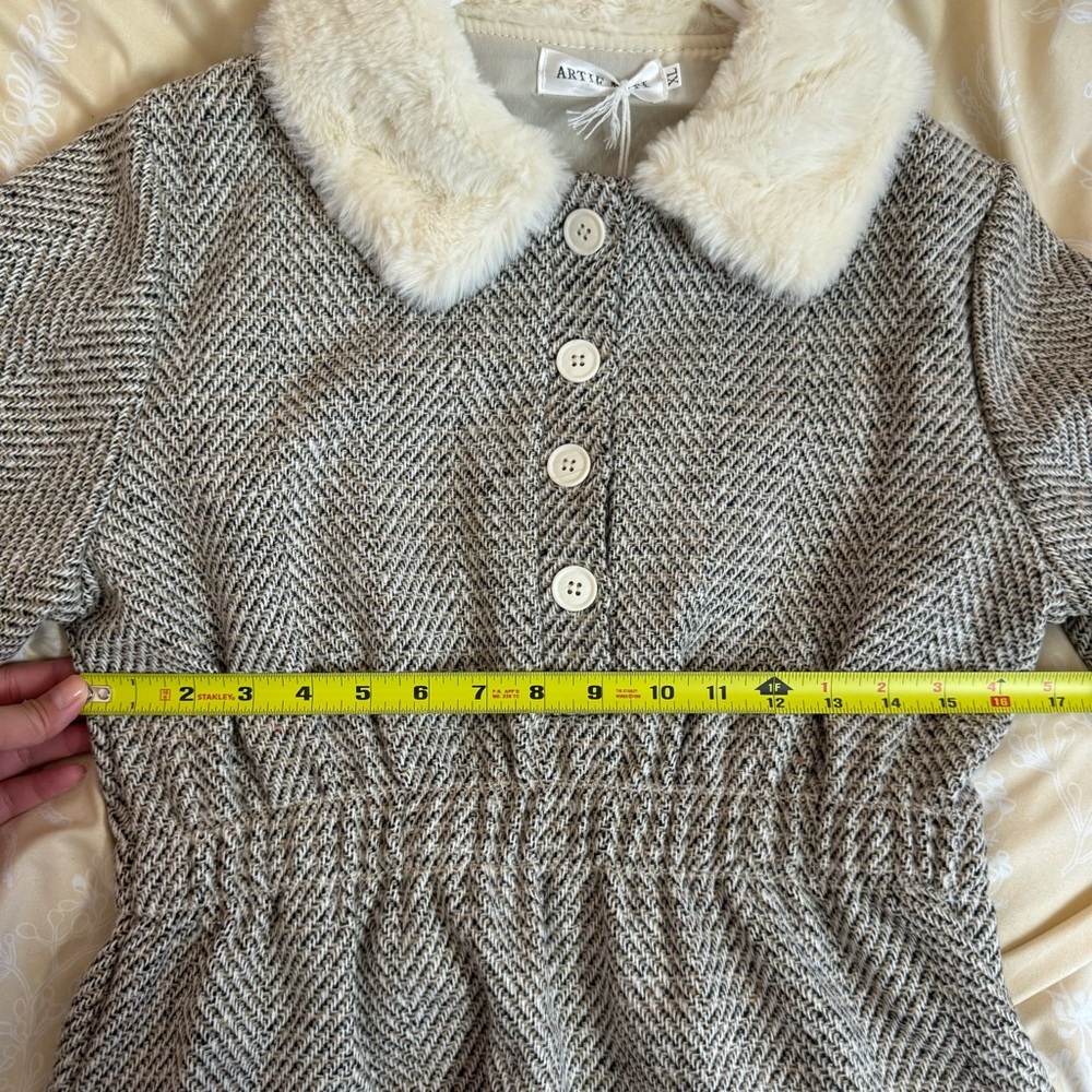 NWT Kawaii Tweed Winter Dress With Cream Faux Fur Peter Pan Collar - Picture 8 of 9